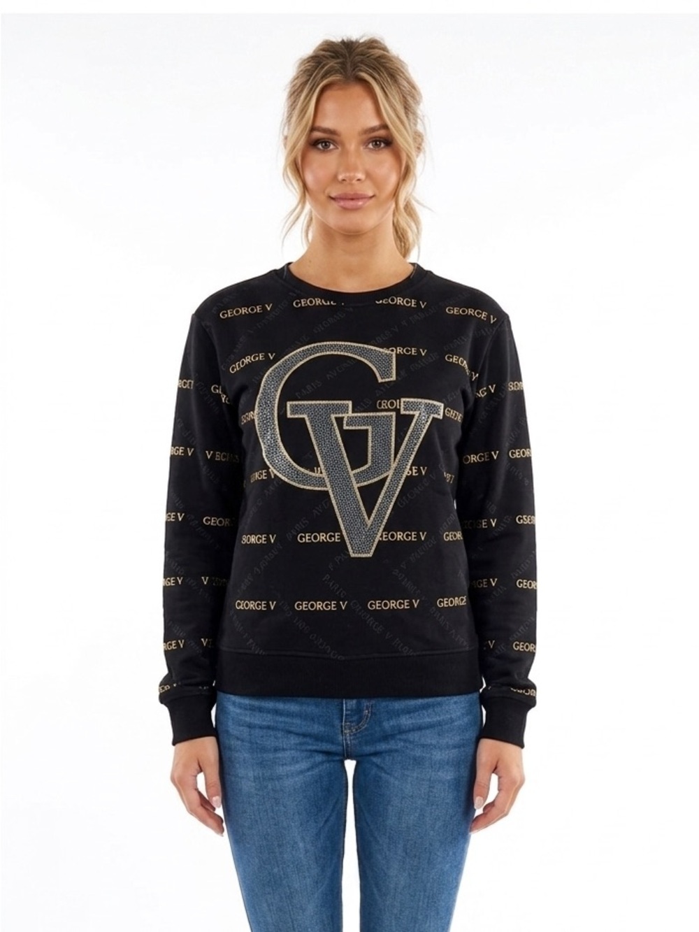 avenue George V black bling sweatshirt size large